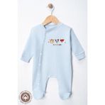 Miniel Unisex Cosy Season Baskılı 0-6 Ay Penye Organik Pamuklu Patikli Bebek Tulum - Mavi - 3 - 6 Ay