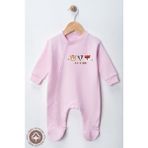 Miniel Unisex Cosy Season Baskılı 0-6 Ay Penye Organik Pamuklu Patikli Bebek Tulum - Pembe - 3 - 6 Ay