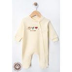 Miniel Unisex Cosy Season Baskılı 0-6 Ay Penye Organik Pamuklu Patikli Bebek Tulum - Sarı - 3 - 6 Ay