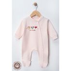 Miniel Unisex Cosy Season Baskılı 0-6 Ay Penye Organik Pamuklu Patikli Bebek Tulum - Somon - 0 - 3 Ay