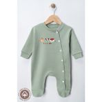 Miniel Unisex Cosy Season Baskılı 0-6 Ay Penye Organik Pamuklu Patikli Bebek Tulum - Yeşil - 3 - 6 Ay