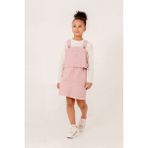 Miniğimin Cicileri (8-12 Yaş) Gabardin Püsküllü Salopet Yelek Etekli 3 lü takım - Pembe - 10 - 11 Yaş