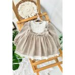 Miniğimin Cicileri (9-24 Ay) Vintage Dantel Yakalı Pamuklu Fırfır Detaylı Kız Bebek Elbise - Taş - 2 Yaş
