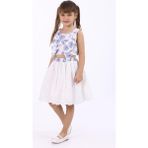 Miniğimin Cicileri Çiçek Baskılı Crop Brode Etekli Kız Çocuk Takım - Mavi - 4 - 5 Yaş