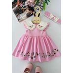 Miniğimin Cicileri Çiçek Baskılı Yakalı Kız Bebek Elbise - Pembe - 2 Yaş