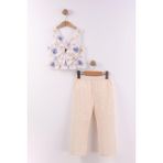 Miniğimin Cicileri Çiçekli Crop Brode Pantolonlu Kız Çocuk Takım - Mavi - 7 - 8 Yaş