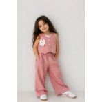 Miniğimin Cicileri Elegance Çiçek Detaylı Kız Çocuk Yelek Pantolon Takım - Pudra - 2 Yaş