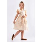 Miniğimin Cicileri Fırfırlı Broderie Fiyonklu Kız Çocuk Elbisesi - Bej - 10 - 11 Yaş