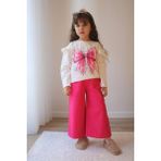 Miniğimin Cicileri Fiyonk Baskılı Omuz Detaylı Sweat Gabardin Pantolon kız çocuk takım - Pembe - 3 - 4 Yaş
