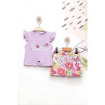 Miniğimin Cicileri Flower Renkli Baskılı Kız Çocuk Şortlu takım - Lila - 1 - 1,5 Yaş