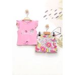 Miniğimin Cicileri Flower Renkli Baskılı Kız Çocuk Şortlu takım - Pembe - 1 - 1,5 Yaş