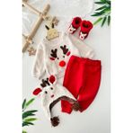 Miniğimin Cicileri Geyik Temalı Welsoft Bebek Unisex Yılbaşı 4 Lü takım - Kırmızı - 12 - 18 Ay