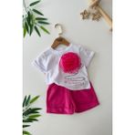 Minigimin Cicileri Gül Desenli Kız Çocuk Şortlu 2 li takım - Fuşya - 4 - 5 Yaş