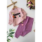 Miniğimin Cicileri Happy Mood Çiçek Örgü Detaylı Kız Çocuk takım - Mürdüm - 18 - 24 Ay