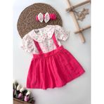 Miniğimin Cicileri Kalp Baskılı Müslin Kız Çocuk Elnise ve Bandana - Fuşya 8-9 Yaş