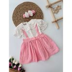 Miniğimin Cicileri Kalp Baskılı Müslin Kız Çocuk Elnise ve Bandana - Pembe 8-9 Yaş