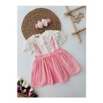 Minigimin Cicileri Kalp Baskili Muslin Kiz Cocuk Elnise Ve Bandana - Pembe