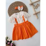 Minigimin Cicileri Kalp Baskili Muslin Kiz Cocuk Elnise Ve Bandana - Turuncu