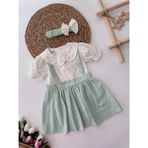 Miniğimin Cicileri Kalp Baskılı Müslin Kız Çocuk Elnise ve Bandana - Yeşil 6-7 Yaş