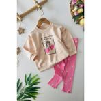 Miniğimin Cicileri Kiraz Baskılı Kalp Detaylı Taytlı Kız Çocuk 2 li takım - Pembe - 4 - 5 Yaş