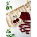 Miniğimin Cicileri Kiraz Desenli Eşofmanlı Kız Çocuk 2 Li takım - Bordo - 2 - 3 Yaş