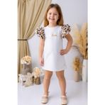 Minigimin Cicileri Kolları Leopar Volanlı Fashion Kız Çocuk Elbise - Beyaz