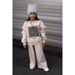 Miniğimin Cicileri Lareto Leopar Detaylı Kız Çocuk Bol Pantolonlu takım - Bej - 4 - 5 Yaş