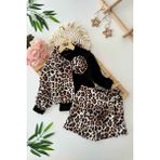 Miniğimin Cicileri Leopar Ceketli Şort Etekli Kız Çocuk 3 lü takım - Siyah - 7 - 8 Yaş