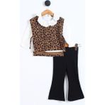 Miniğimin Cicileri Leopar Cepkenli Fisto Yakalı Kız Çocuk 3 lü takım - Siyah - 4 Yaş