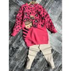 Miniğimin Cicileri Leopar Desenli Fiyonk Baskılı Kız Çocuk 2 Li Takım - Fusya - Fuşya - 3 - 4 Yaş