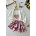 Miniğimin Cicileri Leopar Etekli Kalp Desenli Kız Çocuk Takım - Pembe - 9 Yaş