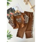 Miniğimin Cicileri Leopar Fiyonk Detaylı Kız Çocuk 2 li takım - Kahve - 4 - 5 Yaş