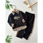 Miniğimin Cicileri Leopar Şerit Detaylı Love You Kız Çocuk 2 li takım - Siyah - 6 - 7 Yaş