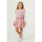 Miniğimin Cicileri Leopar Triko Desenli Fırfırlı Kız Çocuk Şort etekli takım - Pembe - 6 - 7 Yaş