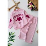 Miniğimin Cicileri Los Angeles Kalp Baskılı Renkli Kız Çocuk takım - Pembe - 7 - 8 Yaş