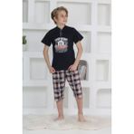 Miniğimin Cicileri Minigimin Cicileri Erkek Çocuk Kapri Düğmeli Ekose Pijama Takım Siyah - 6 - 7 Yaş