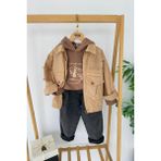 Miniğimin Cicileri Vintage Baskılı Kapüşonlu Erkek Çocuk Ceket Pantolon 3 Lü Takımı - Toprak - 5 Yaş