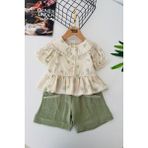 Miniğimin Cicileri Vintage Kalp Desenli Şortlu Kız Çocuk Takım - Yeşil - 2 Yaş