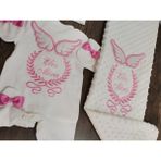 Minik Adımlar Isme Özel Nakışlı Bebek Battaniyesi ve Bebek Tulumu Isimli - 0 - 3 Ay - Koyu Pembe
