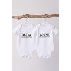 Minik Ayı Anne Ve Baba Sözlük Baskılı Ikili Bebek Beyaz Body Zıbın
