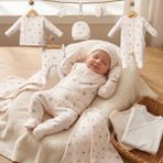 Minik Baby Wear Unisex Kız Bebek Erkek Bebek Kutulu Kelebek Desenli Yenidoğan Organik Hastane Çıkışı 10'lu Set - 0 - 3 Ay - Krem