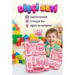 Minik Diş Hekimi - Çantalı Gözlüklü 9 Parça Dişçi Ekipman Ve Alet Eğitici Oyuncak Seti Pembe