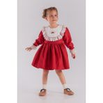 Minik Dolap Çiçek Işlemeli Tül Dantel Yaka Kız Bebek Elbisesi - Kırmızı - 1 - 2 Yaş