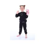 Minik Kalpler Desenli %100 Pamuk Kız Çocuk Pijama Takımı Siyah
