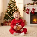 Miniko Kids Bebek Yılbaşı Noel Temalı Kardan Adam Baskılı Eşofman Takımı - Kırmızı - 9 - 12 Ay