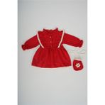 Miniko Kids Kız Bebek Uzun Kol Papatya Desenli Çantalı Elbise Kırmızı Renkli Şık Tasarım - 4 - 5 Yaş