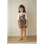 Miniko Kids Kız Çocuk Leopar Desenli Pamuk Şortlu Takım - Beyaz - 4 - 5 Yaş
