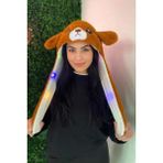 Miniko Kids Kız Erkek LED Işıklı Hareketli Pelüş Kulaklık Bere - Kahverengi - Standart