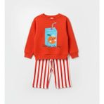 Miniko Kids Lucco Meyve Suyu Desenli 3 Iplik Şardonsuz Geniş Paça Eşofman Takımı - Kırmızı - 2 - 3 Yaş
