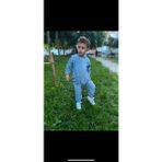 Miniko Kids Unisex Önden Düğmeli Kadife Bebek Tulum - Mavi - 1,5 - 2 Yaş